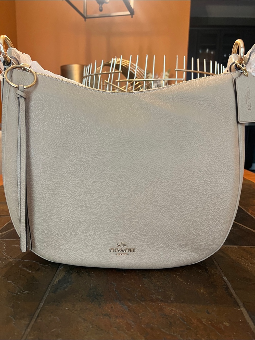 COACH Mae Nomad Hobo Chalk Glovetanned Leather Shoulder Crossbody Handbag